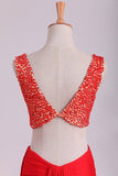 2024 Prom Dresses Scoop Beaded Bodice Sheath Two Pieces Spandex Sweep PAMRTMG7