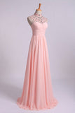 2024 High Neck Prom Dresses A-Line Chiffon With Beads And PEJ2J8YJ