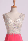 2024 V Neck Beaded Bodice Prom Dresses A Line Sweep P91KGMSF