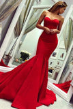 Sexy Red Sweetheart Mermaid Prom Dresses, Strapless Sweetheart Evening Dresses STI15348