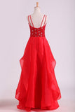 2024 Spaghetti Straps Prom Dresses A Line Beaded Bodice Floor PLSDLXMJ