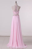 2024 Two-Piece Scoop Prom Dresses Beaded Bodice Chiffon P2LPAFF1