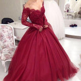 Charming Prom Dress Long Prom Dress Gowns Long Sleeve Tulle Evening Dress Women Dress