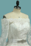 2024 Boat Neck A-Line Wedding Dresses Court Train Tulle PA2NDAEA