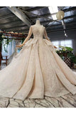 Ball Gown Wedding Dresses Scoop Long Sleeves Top Quality Appliques PXYG788A