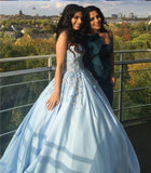 Princess Ball Gown Blue Appliques Strapless Quinceanera Dresses, Sweet 16 Dresses STI15290