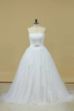 2024 New Arrival Strapless With Applique And Sash Tulle Court Train Wedding P9X94G5S