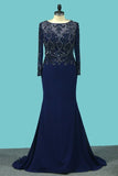 2024 Mermaid Spandex Scoop Long Sleeves Prom Dresses With Beading PY3ZRLKR