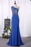 2024 Mermaid One Shoulder Spandex Prom Dresses With Applique PG9EA75D