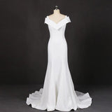 Mermaid V Neck Ivory Simple Wedding Dress, Satin Unique Long Wedding Gowns STI15268