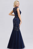 Elegant V-Neck Beaded Bodycon Mermaid Prom Dresses Straps Evening Gowns STI15215