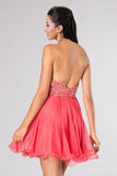 2024 Halter A Line Sexy And Cute Homecoming Dress Short/Mini Chiffon&Tulle PD5S2M9Z