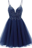 A-line Straps Appliques Tulle Short Homecoming Dress