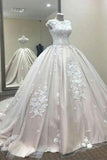 Ball Gown A Line Lace Tulle Appliques Cap Sleeves Scoop Prom Dresses Quinceanera Dress