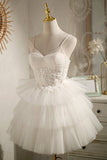 Ivory Spaghetti Straps Sequins Lace Appliques Short Homecoming Dresses