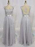 Hot V-Neck Chiffon Tulle Appliques Lace Cap Straps Sleeveless Beads Bridesmaid Dress