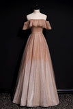 A-line Ombre Prom Dresses Off Shoulder Long Formal Gown