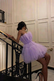 Cute Strapless Tulle Short Homecoming Dresses