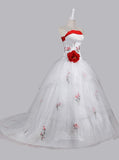 Stunning Ball Gown Strapless Wedding Dress with Embroidery Handmade Flower Lace-up