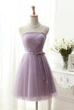 Elegant A-Line Strapless Purple Tulle Short Homecoming Dress with Bowknot