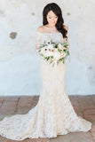 Gorgeous Off the Shoulder White Lace Long Sleeves Mermaid Wedding Dress