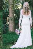 Lace Long Sleeve Beach Backless Outdoor Garden Handmade Women's Wedding Dress