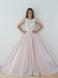 A Line Nude Tulle Pink Lace Appliqued Ball Gown Lace up Beach Wedding Dresses