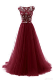 A-Line Floor-length Gorgeous Beading Bodice Long Tulle Prom Dresses Evening Dresses