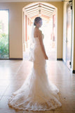 Subtle Sweetheart Strapless Lace Mermaid White Sleeveless Tulle Beach Wedding Dresses