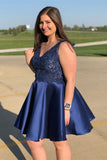 Elegant Plus Size Satin V Neck With Appliques A Line Homecoming Dresses