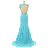 Mint Sheer Back Scoop Chiffon Mermaid Prom Dresses Sleeveless Prom Dresses