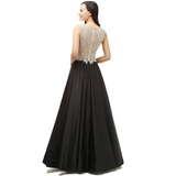 Beading Bodice Black Floor Length Prom Dresses Evening