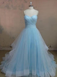 Hot Sale Charming Sweetheart A-line Tulle Floor Length Strapless Sleeveless Evening Dresses