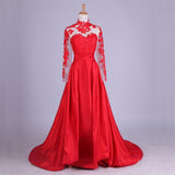 New Arrival Elegant Taffeta Applique Long Sleeve Empire Prom Gowns Evening Dresses