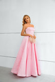 Elegant Pink Strapless A-Line Lace Up Prom Dresses