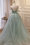 Elegant Green Off The Shoulder Tulle Prom Dresses