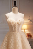 Elegant Champagne Spaghetti Straps Tulle Homecoming Dresses