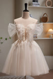 Chic Ivory Off The Shoulder Beading Tulle Short Homecoming Dresses