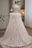 Stunning Ivory Spaghetti Straps Beading A Line Tulle Long Prom Dresses