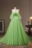 Sparkle Green Off The Shoulder Sequins A Line Tulle Long Prom Dresses