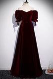 Modest Charming Burgundy Long Prom Dresses Vintage Evening Dresses With Bowknot