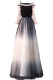 Newest Spaghetti Straps Sequin Shiny Ombre Prom Dresses With Sleeves