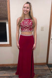 Pretty Two Pieces Long Beading Party Prom Dresses For Teens