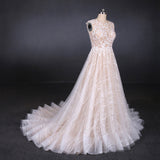 Gorgeous Long Backless Wedding Dresses Ivory Lace Wedding Gowns