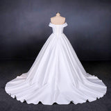 Simple Off The Shoulder Ivory Satin Wedding Dresses Lace Up Wedding Gowns