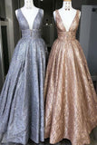 Amazing Unique V-neck Long Prom Dresses Gorgeous Modest Floor Length Party Dresses