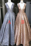 Amazing Unique V-neck Long Prom Dresses Gorgeous Modest Floor Length Party Dresses