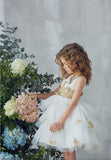 Satin Sleeveless With Beaded Appliques Round Neck Ball Gown Flower Girl Dresses