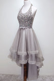 Sparkly Halter High-Low Sequins Prom Dresses Tulle Homecoming Dresses