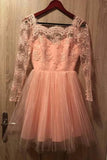 Long Sleeves Short Prom Tulle Homecoming Dresses with Appliques